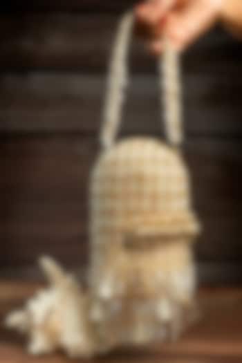 Cream & Gold Silk Pearl Work Box Clutch by Nayaab by Sonia at Pernia's Pop Up Shop