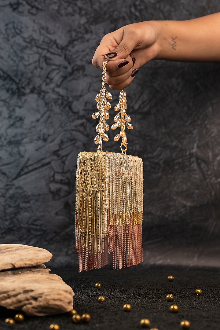 Silver Gold Silk Crystal Embroidered Mini Bag by Nayaab by Sonia at Pernia's Pop Up Shop