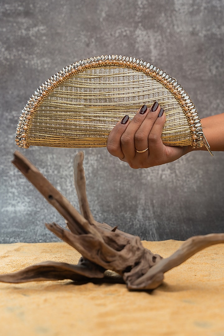 Gold Silk Metallic Thread Embroidered Handbag by Nayaab by Sonia at Pernia's Pop Up Shop
