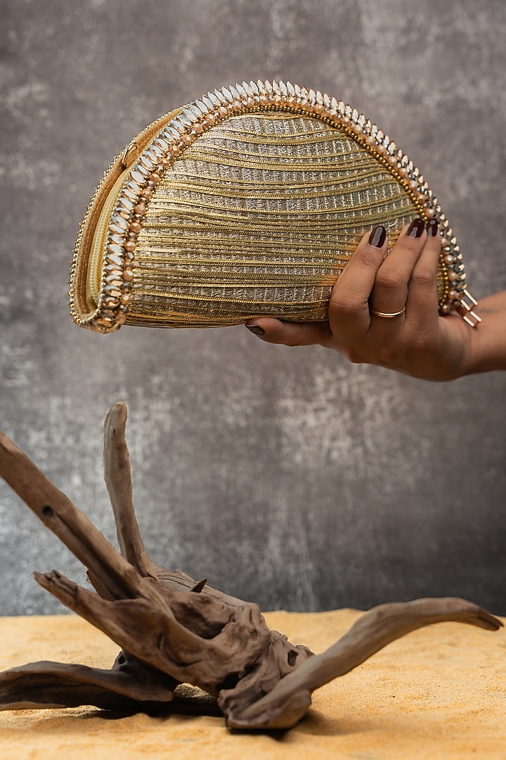 Gold Silk Metallic Thread Embroidered Handbag by Nayaab by Sonia at Pernia's Pop Up Shop