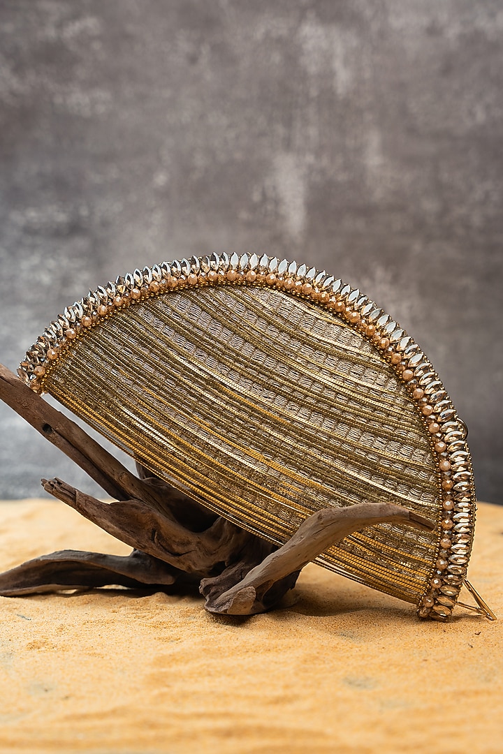 Gold Silk Metallic Thread Embroidered Handbag by Nayaab by Sonia at Pernia's Pop Up Shop