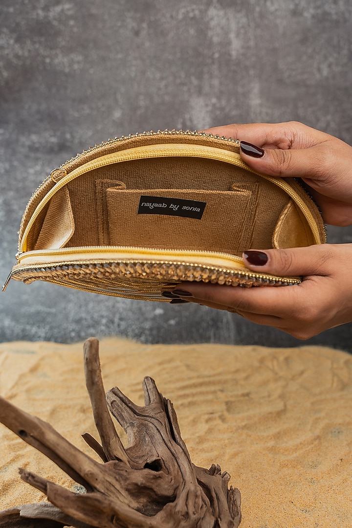 Gold Silk Metallic Thread Embroidered Handbag by Nayaab by Sonia at Pernia's Pop Up Shop