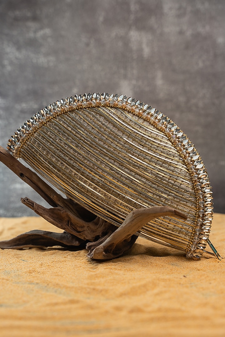 Silver & Gold Silk Metallic Thread Embroidered Hand Bag by Nayaab by Sonia at Pernia's Pop Up Shop