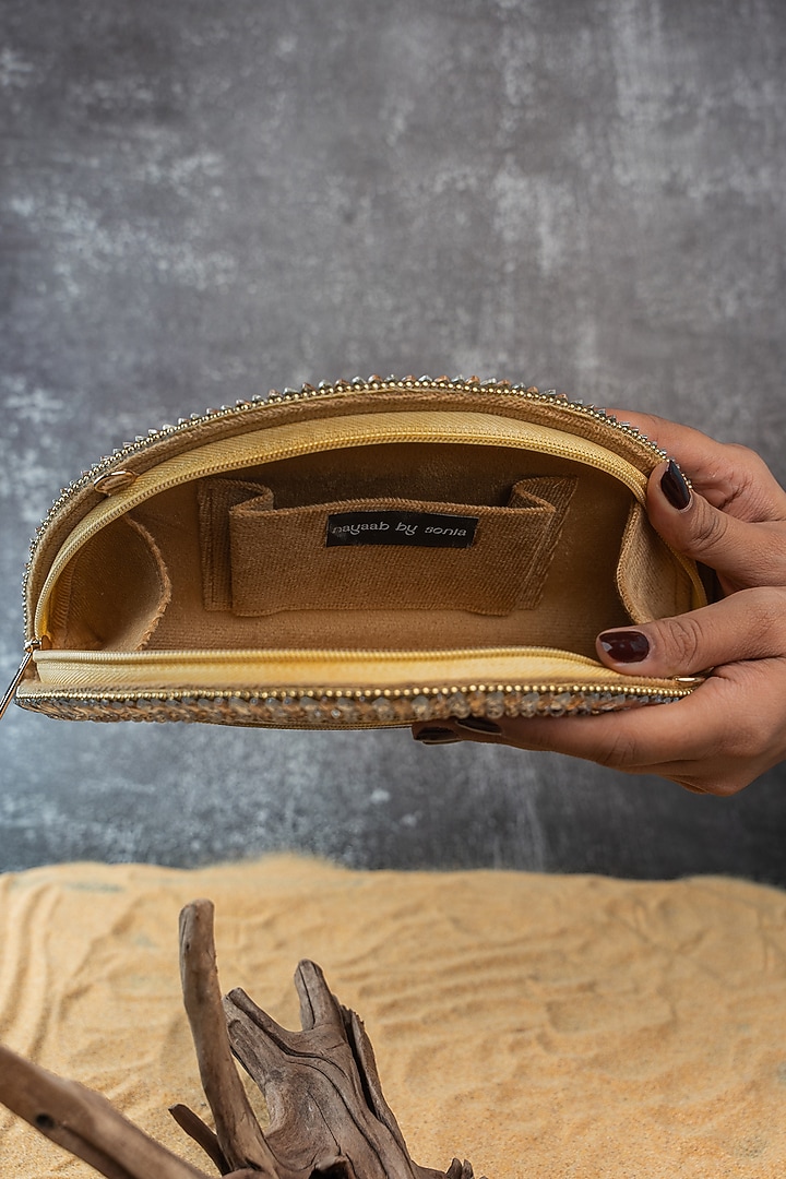 Silver & Gold Silk Metallic Thread Embroidered Hand Bag by Nayaab by Sonia at Pernia's Pop Up Shop
