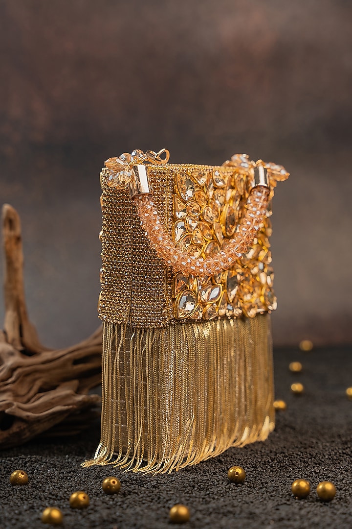 Gold Silk Diamond Embroidered Structured Bucket Bag by Nayaab by Sonia at Pernia's Pop Up Shop