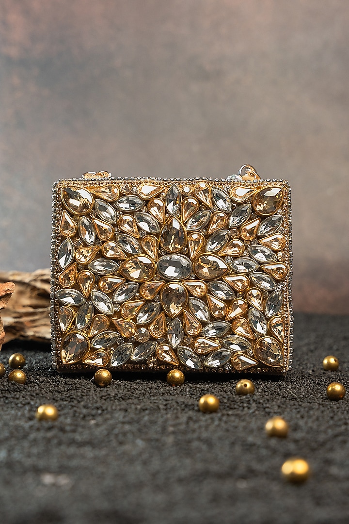 Silver & Gold Silk Crystal Embroidered Mini Bag by Nayaab by Sonia at Pernia's Pop Up Shop