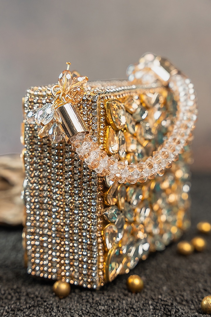 Silver & Gold Silk Diamond Embroidered Mini Bag by Nayaab by Sonia at Pernia's Pop Up Shop