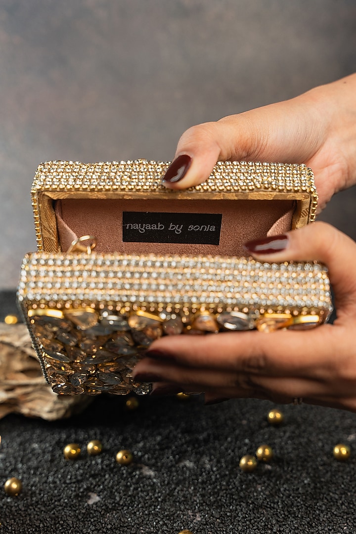 Silver & Gold Silk Diamond Embroidered Mini Bag by Nayaab by Sonia at Pernia's Pop Up Shop