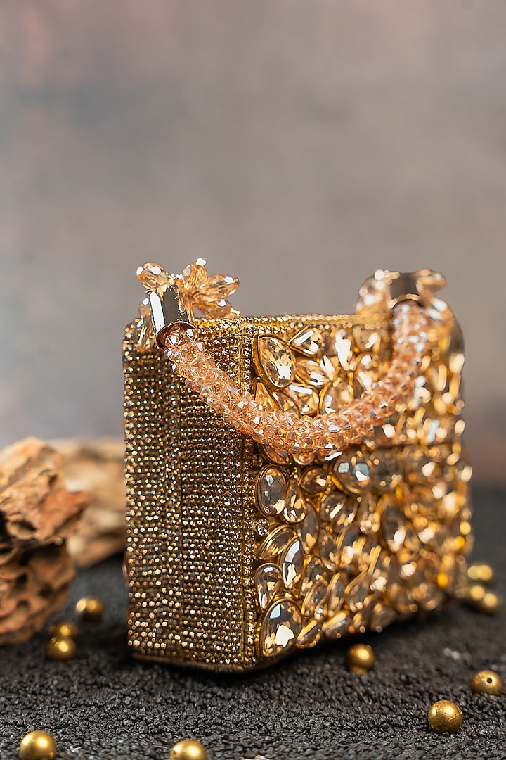 Gold Silk Diamond Embroidered Mini Bag by Nayaab by Sonia at Pernia's Pop Up Shop