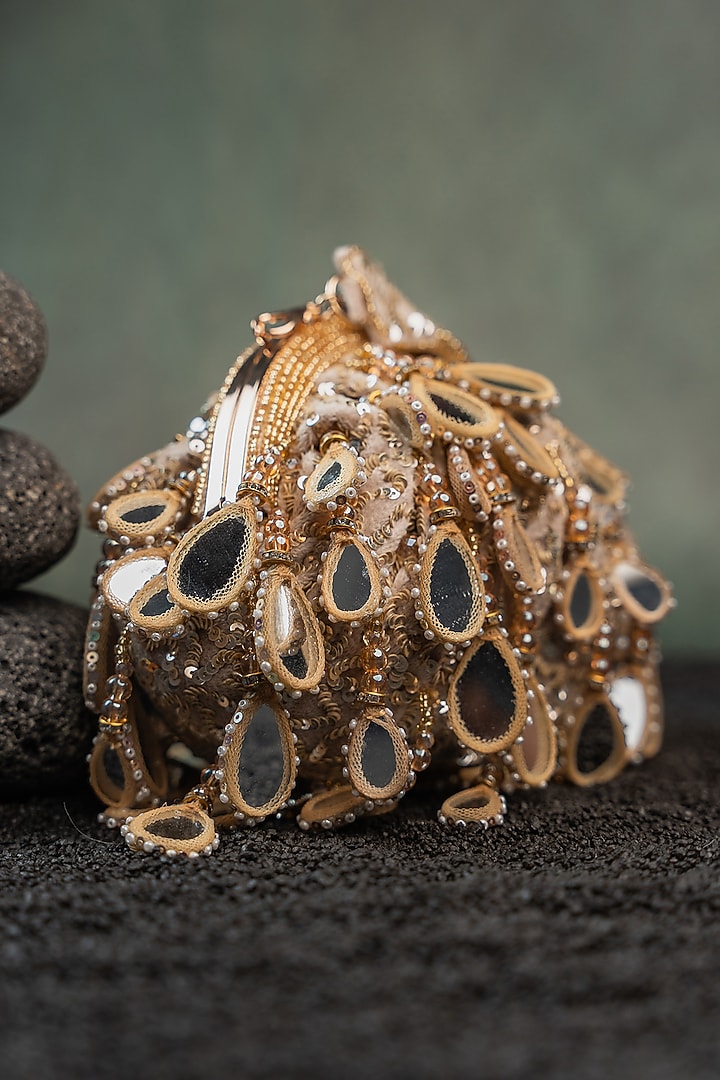 Gold Silk Sequin Embroidered Clutch by Nayaab by Sonia at Pernia's Pop Up Shop