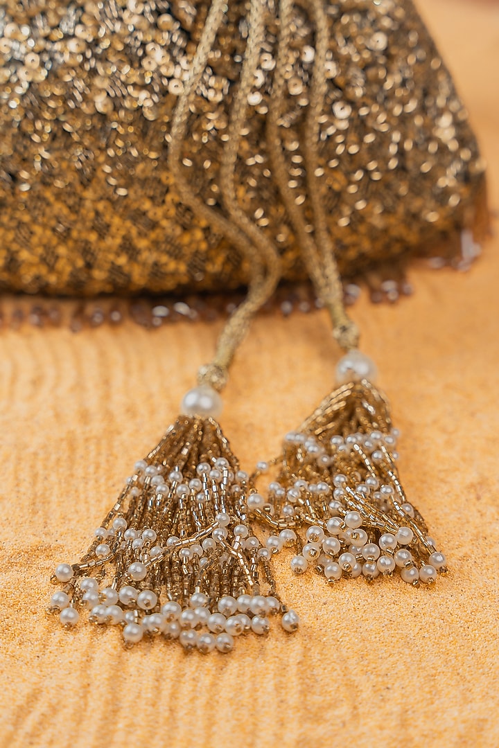 Gold Silk Sequin Embroidered Potli Bag by Nayaab by Sonia at Pernia's Pop Up Shop
