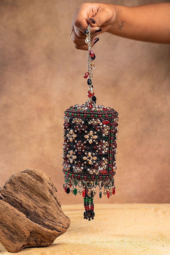 Maroon Velvet Crystal & Bead Embroidered Hand Bag by Nayaab by Sonia at Pernia's Pop Up Shop