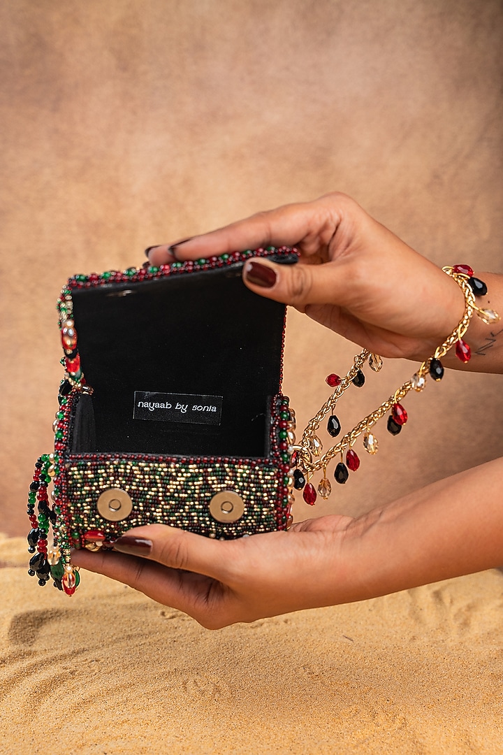 Maroon Velvet Crystal & Bead Embroidered Hand Bag by Nayaab by Sonia at Pernia's Pop Up Shop
