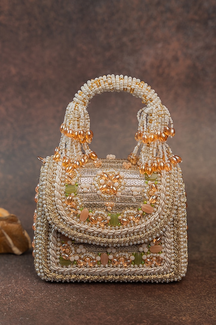 Gold Velvet Bead Embroidered Handbag by Nayaab by Sonia at Pernia's Pop Up Shop