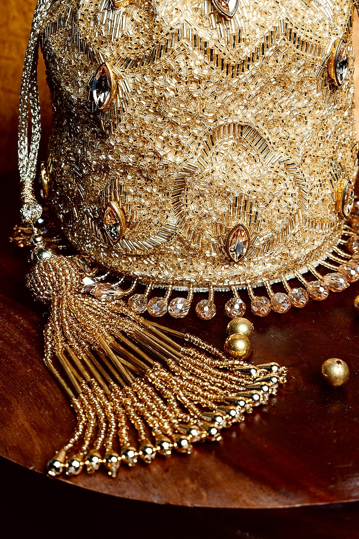 Gold Silk Sequins Hand Embroidered Potli by Nayaab by Sonia at Pernia's Pop Up Shop