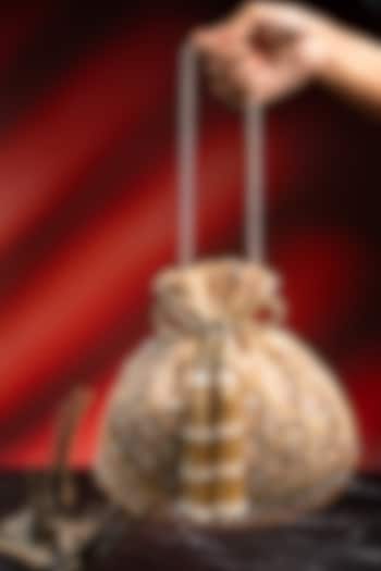 Light Gold Velvet Bead Embroidered Potli by Nayaab by Sonia at Pernia's Pop Up Shop