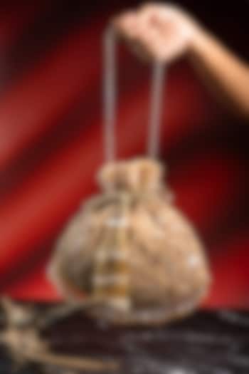 Gold Velvet Bead Hand Embroidered Potli by Nayaab by Sonia at Pernia's Pop Up Shop