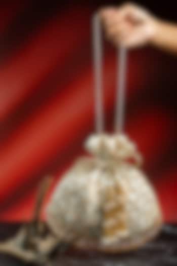 Ivory & Gold Velvet Bead Hand Embroidered Potli by Nayaab by Sonia at Pernia's Pop Up Shop