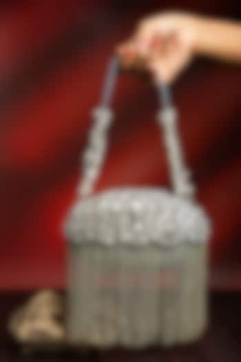 Silver Metallic Chain & Stone Work Clutch by Nayaab by Sonia at Pernia's Pop Up Shop