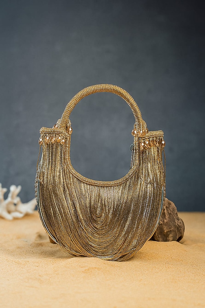 Gold Metallic Chain Boat-Shaped Bag by Nayaab by Sonia at Pernia's Pop Up Shop