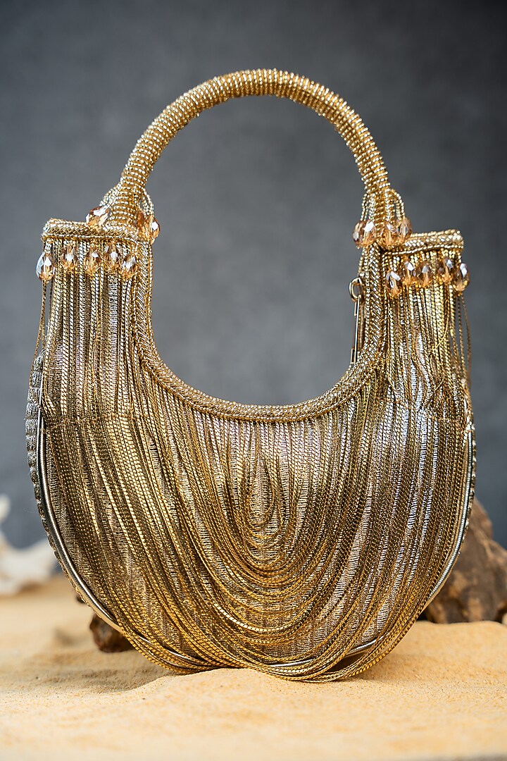 Gold Metallic Chain Boat-Shaped Bag by Nayaab by Sonia at Pernia's Pop Up Shop