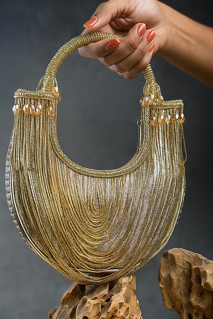 Gold Metallic Chain Boat-Shaped Bag by Nayaab by Sonia at Pernia's Pop Up Shop