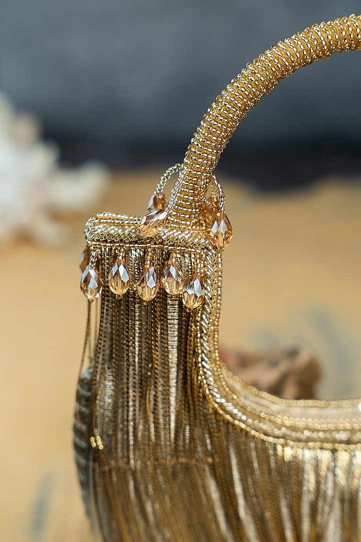 Gold Metallic Chain Boat-Shaped Bag by Nayaab by Sonia at Pernia's Pop Up Shop