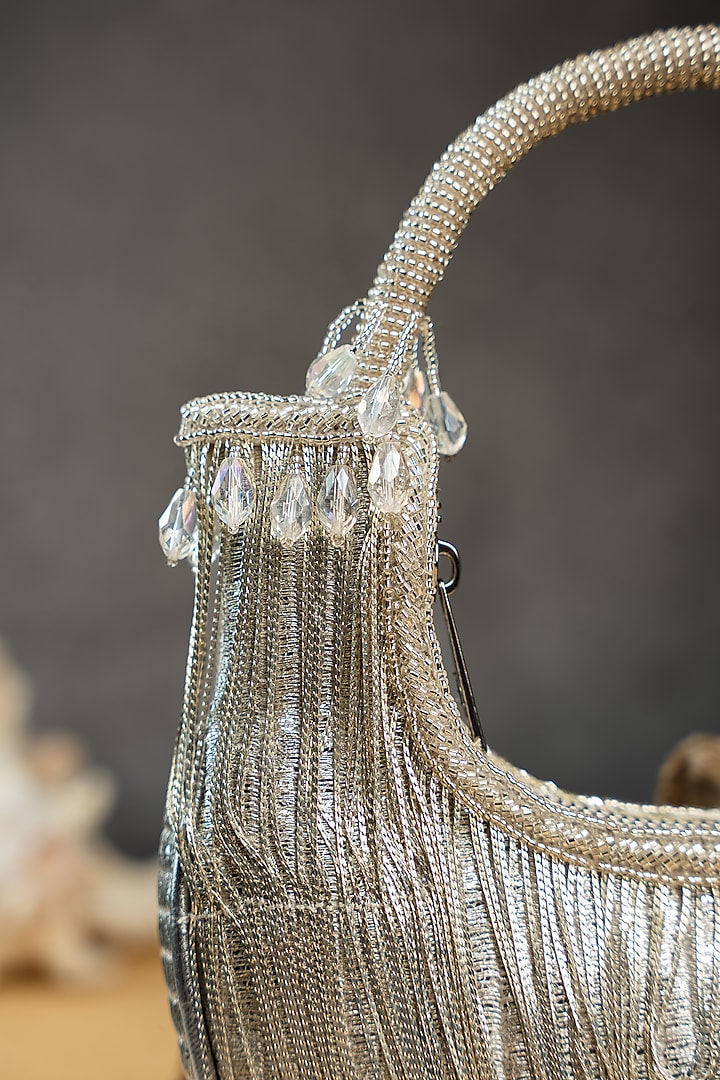 Silver Metallic Chain Boat-Shaped Bag by Nayaab by Sonia at Pernia's Pop Up Shop