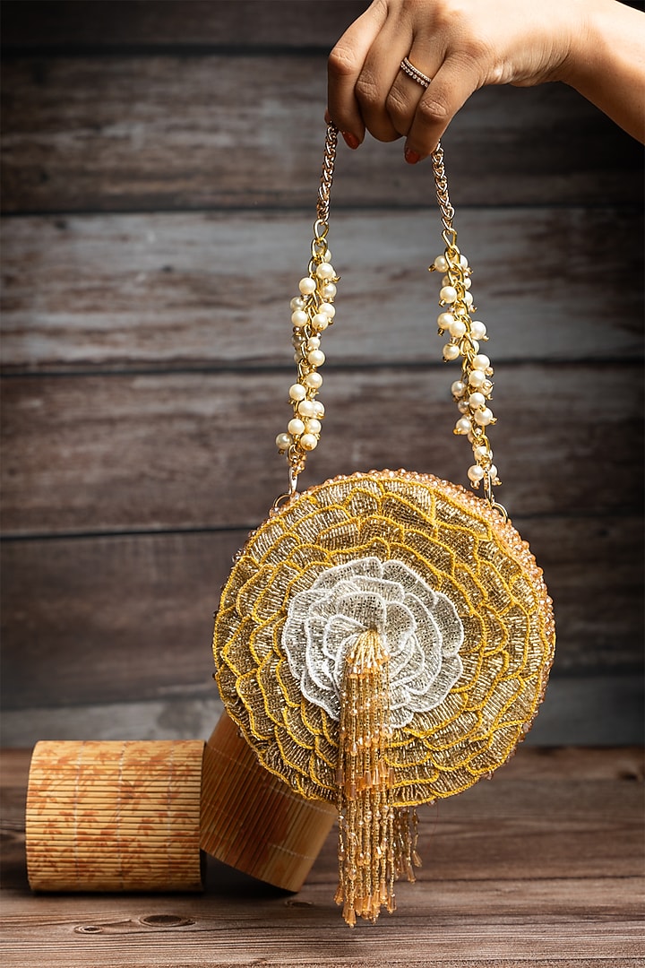 Gold Beaded Round Clutch by Nayaab by Sonia at Pernia's Pop Up Shop