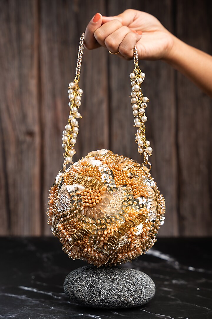 Gold Rustic Bead & Sequins Ball Clutch by Nayaab by Sonia at Pernia's Pop Up Shop
