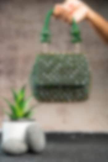 Emerald Green Silk Crystal & Bead Embroidered Mini Bag by Nayaab by Sonia at Pernia's Pop Up Shop