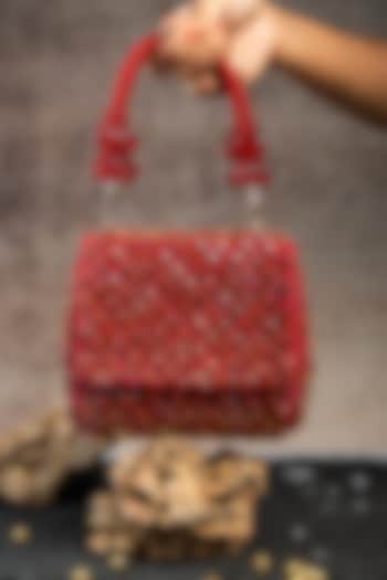 Wine Silk Crystal & Bead Embroidered Mini Bag by Nayaab by Sonia at Pernia's Pop Up Shop