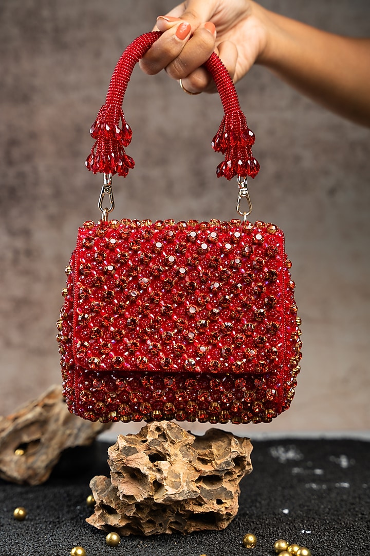 Wine Silk Crystal & Bead Embroidered Mini Bag by Nayaab by Sonia at Pernia's Pop Up Shop