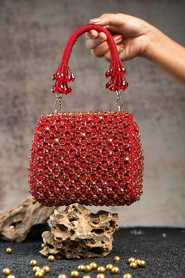 Wine Silk Crystal & Bead Embroidered Mini Bag by Nayaab by Sonia at Pernia's Pop Up Shop
