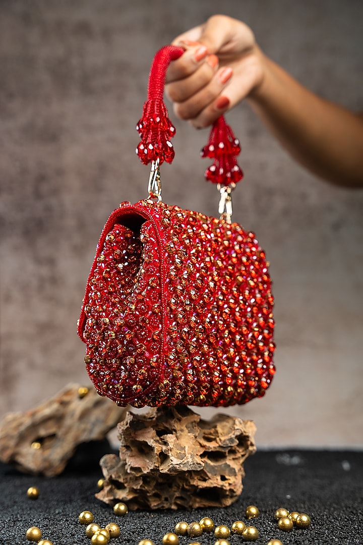 Wine Silk Crystal & Bead Embroidered Mini Bag by Nayaab by Sonia at Pernia's Pop Up Shop