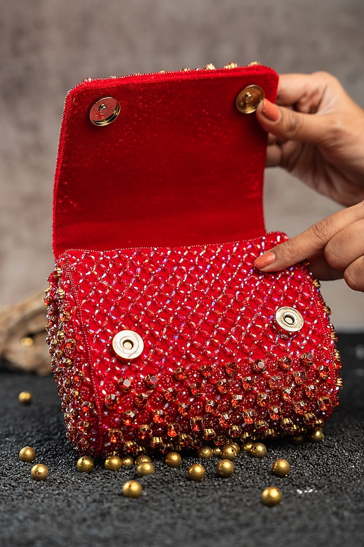 Wine Silk Crystal & Bead Embroidered Mini Bag by Nayaab by Sonia at Pernia's Pop Up Shop