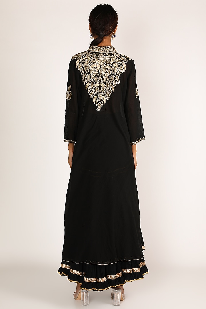 Black Cotton Gota Patti & Zardosi Embroidered Kurta Set by Nazar By Indu at Pernia's Pop Up Shop