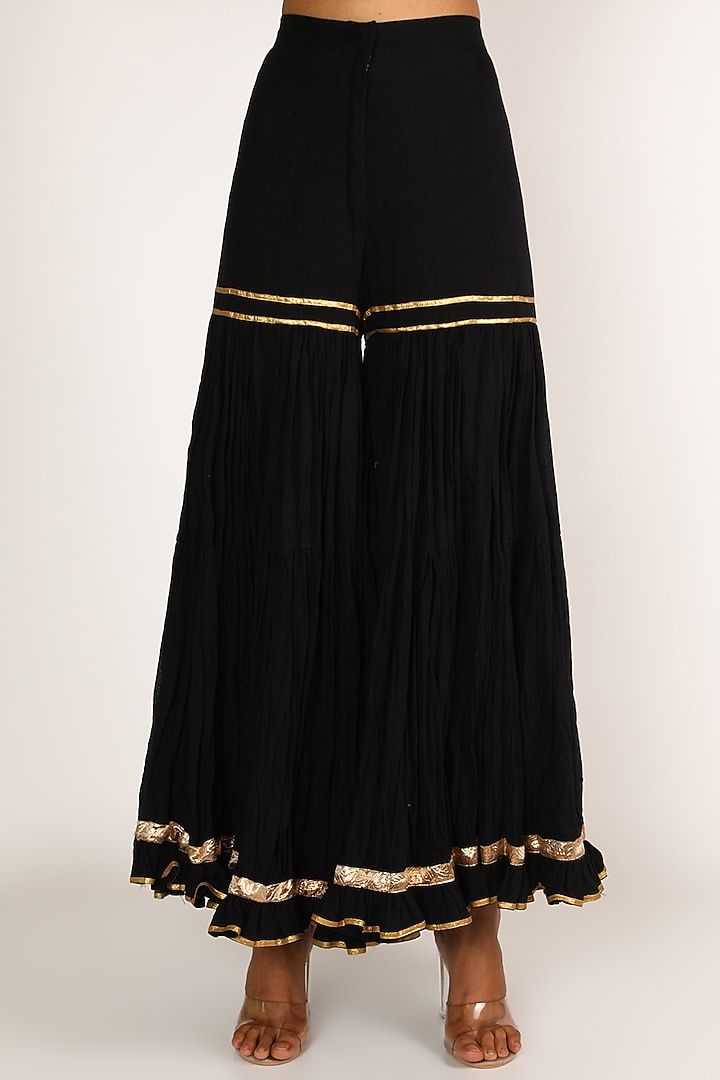 Black Cotton Gota Patti & Zardosi Embroidered Kurta Set by Nazar By Indu at Pernia's Pop Up Shop