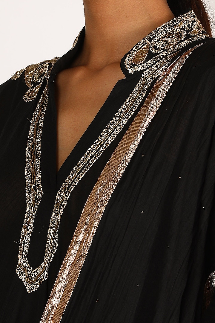 Black Cotton Gota Patti & Zardosi Embroidered Kurta Set by Nazar By Indu at Pernia's Pop Up Shop