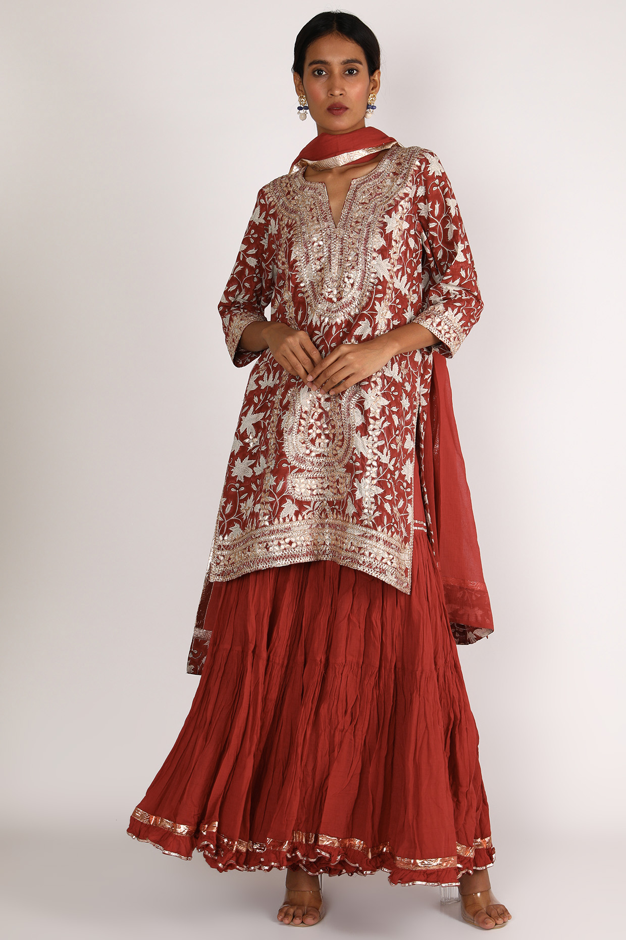 Red Embroidered Gharara Set by Nazar By Indu at Pernia's Pop Up Shop