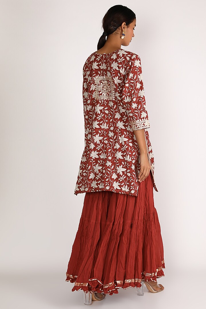 Red Embroidered Gharara Set by Nazar By Indu at Pernia's Pop Up Shop