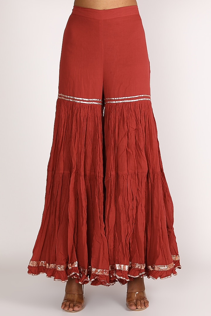 Red Embroidered Gharara Set by Nazar By Indu at Pernia's Pop Up Shop
