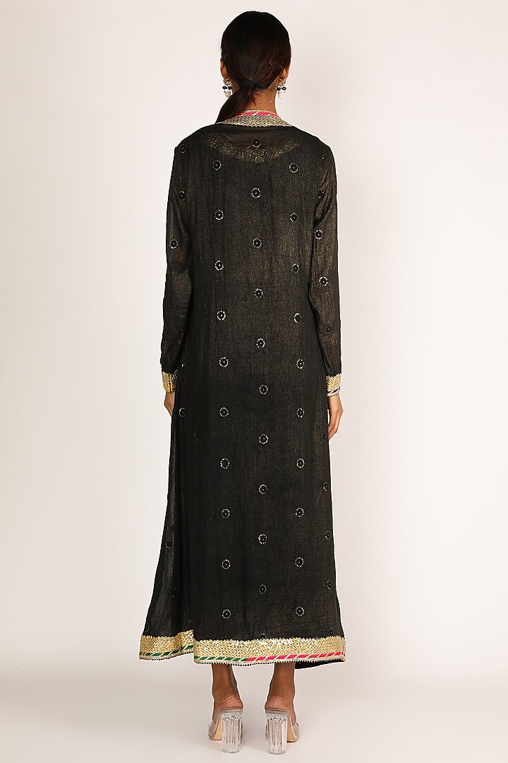 Black Embroidered Angrakha Party Wear Anarkali Set by Nazar By Indu at Pernia's Pop Up Shop