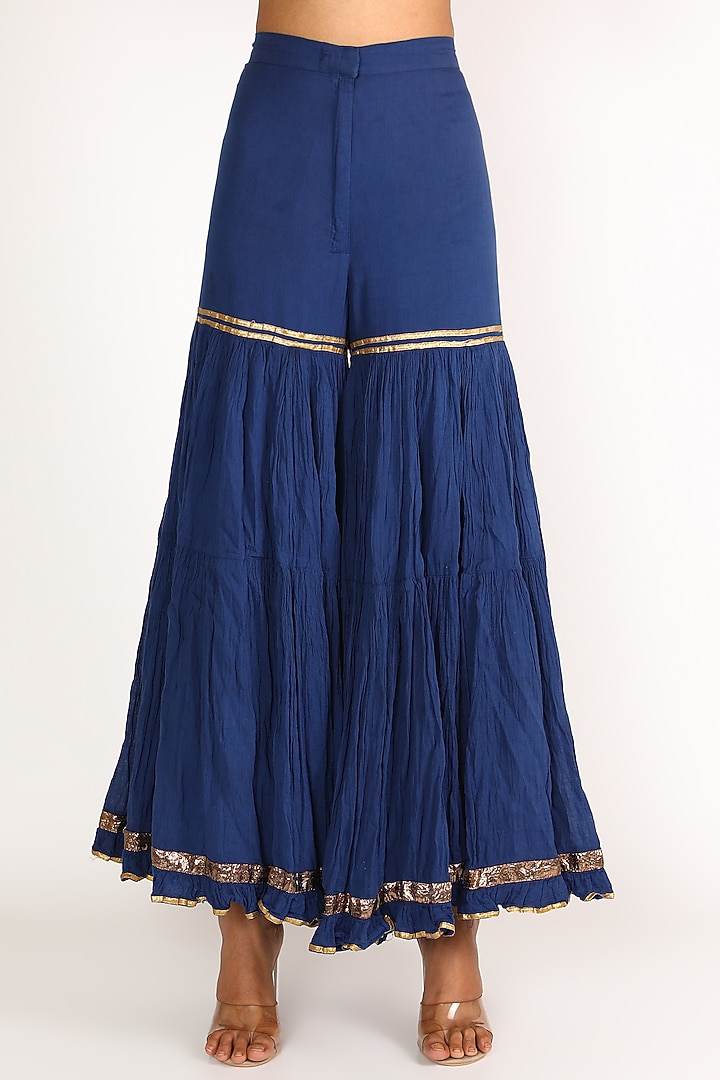 Electric Blue Embroidered Gharara Set by Nazar By Indu at Pernia's Pop Up Shop