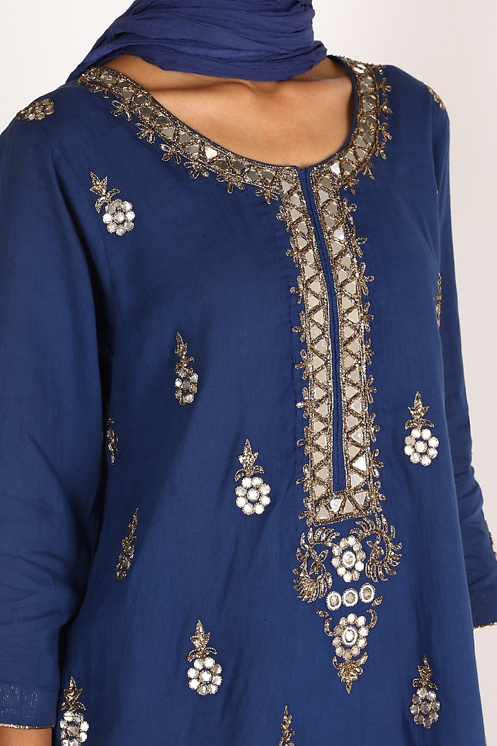 Electric Blue Embroidered Gharara Set by Nazar By Indu at Pernia's Pop Up Shop