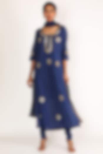 Electric Blue Mirror Embroidered Kurta Set by Nazar By Indu