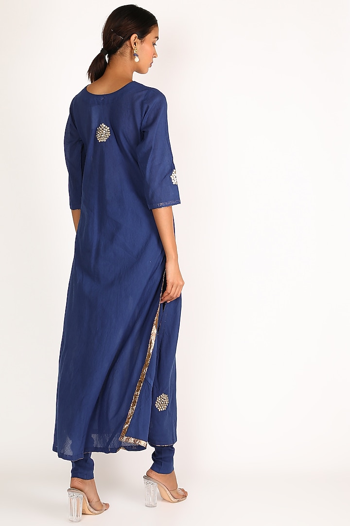 Electric Blue Mirror Embroidered Kurta Set by Nazar By Indu at Pernia's Pop Up Shop
