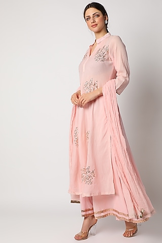 Pink Sharara Set With Mukaish Work by Nazar By Indu