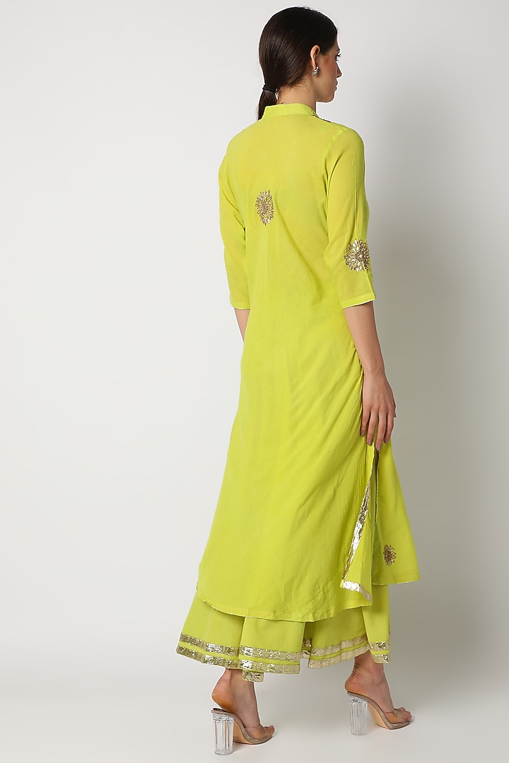 Lime Green Kundan Party Wear Sharara Set by Nazar By Indu at Pernia's Pop Up Shop