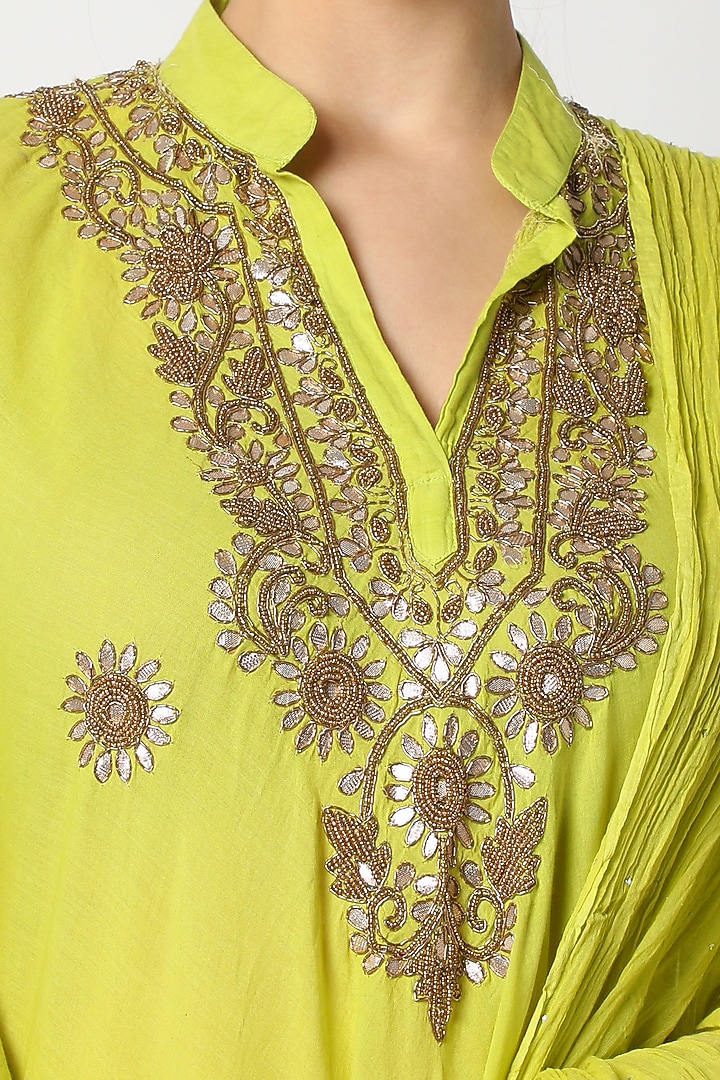 Lime Green Kundan Party Wear Sharara Set by Nazar By Indu at Pernia's Pop Up Shop